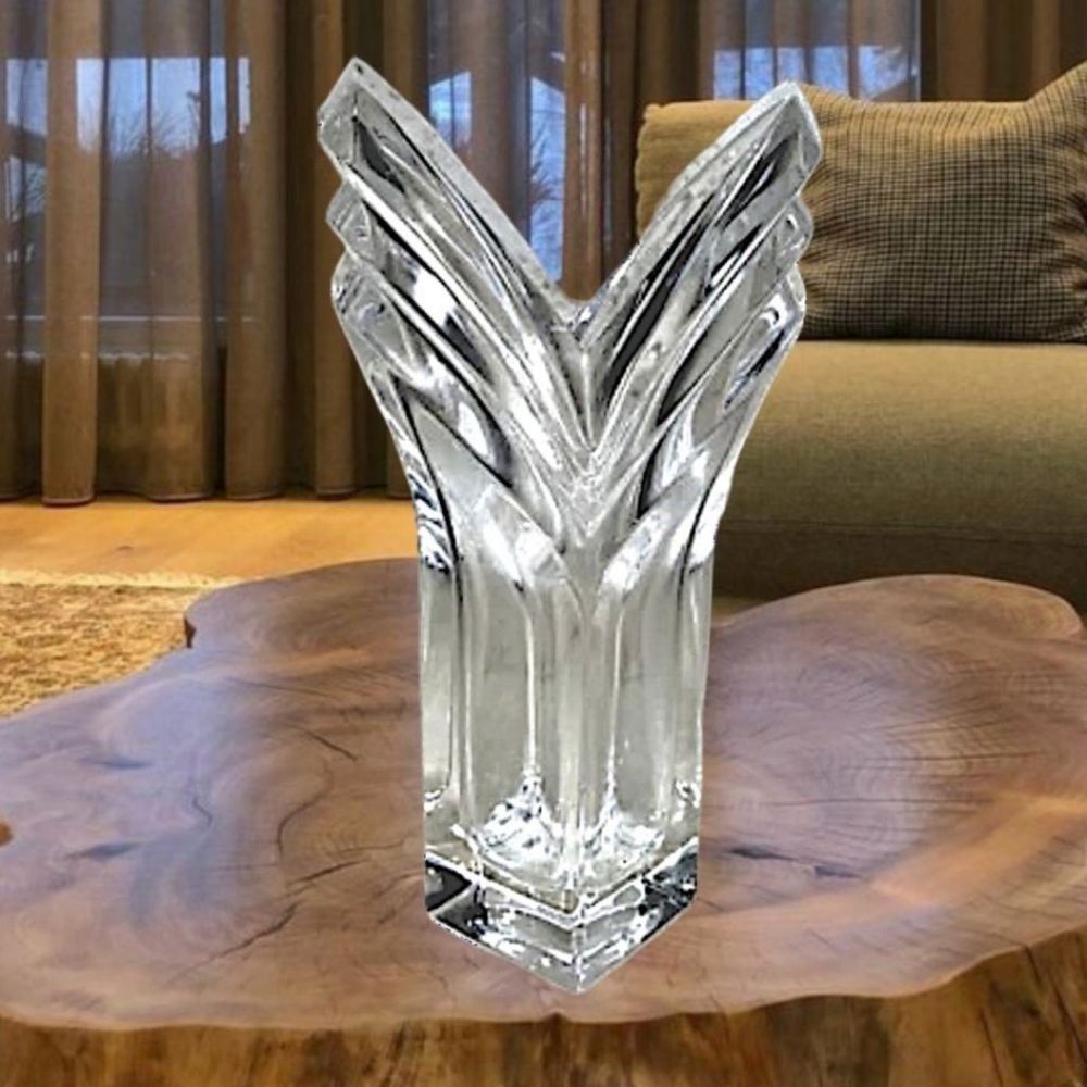 Mikasa Art Deco Pattern V-shaped Crystal Glass Flower Vase 10+ Lbs